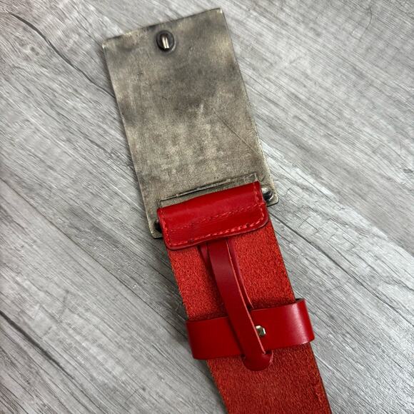 Guido Angeloni Red Leather Belt Statement Buckle Made in Italy Medium - Picture 6 of 10